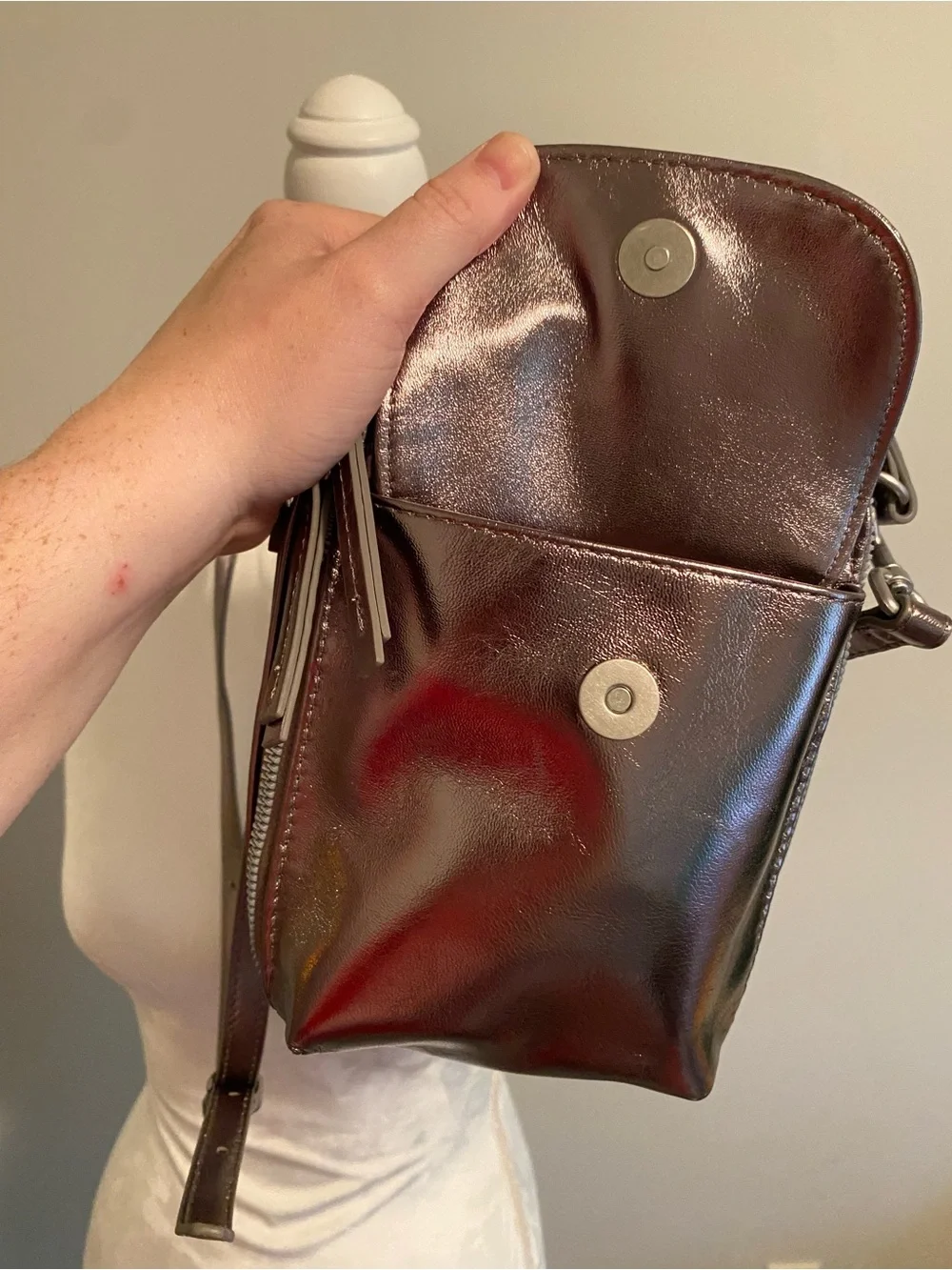 Metallic Crossbody Mini Backpack - Shiny Bronze American Leather Company - Picture 10 of 11